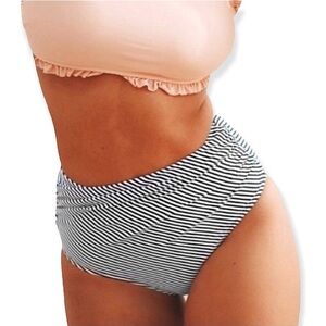 Cupshe High Rise Black & White Striped Bikini Bottoms Swim Summer Size Large